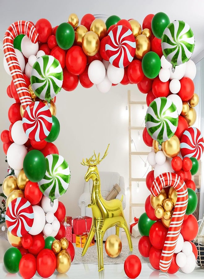 QIHOMPIB Red Green White Christmas Balloon Garland Arch Kit, Gingerbread Holiday Balloon Arch Kit Xmas Christmas Decorations Balloons Holiday Party Garland Balloons Background Candy Cane Balloon Arch Sets - Image 1
